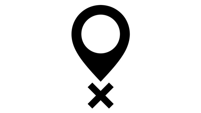 Black location pin icon with delete symbol simple flat vector design element for maps and user interface isolated on white background