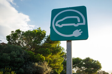 Road sign of electric car charging station on Mallorca island in Spain