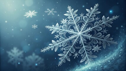 Closeup of a beautiful snowflake on a blue background with bokeh lights ai generated