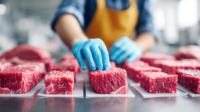 Butcher preparing fresh cuts of raw meat