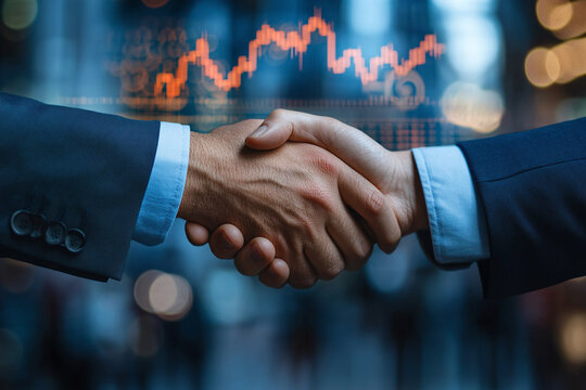 Handshake between business partners with futuristic network links and financial chart graphics, representing innovation, global trade, and digital business growth.	
 - Powered by Adobe
