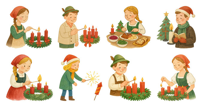 PNG Charming holiday traditions illustration, element set on transparent background - Powered by Adobe