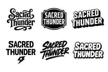 Obraz premium Sacred Thunder Variations. Sacred Thunder. Set lettering. harmonious lettering variations of the same emblematic concept (Whimsical curly type with flourishes,