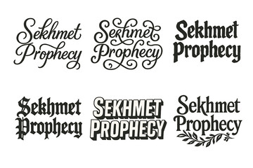 Sekhmet Lettering Variations. Sekhmet Prophecy. Set lettering. harmonious lettering variations of the same emblematic concept, each with different artistic