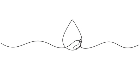 Continuous one line drawing of blood drop on transparent background, blood drop icon single line drawing, continuous line art drawing of blood drop, One line drawing of water drop. Vector illustration
