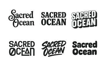 Obraz premium Sacred Ocean Lettering. Sacred Ocean. Set lettering. harmonious lettering variations of the same emblematic concept (Whimsical curly type with flourishes,