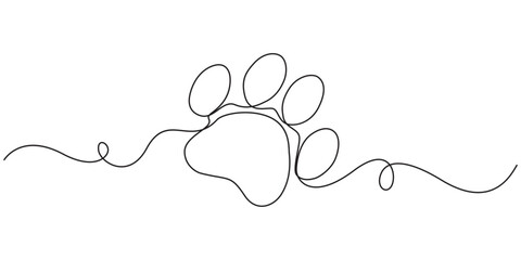 Continuous one line drawing of a animal paw pad, One line drawing of a dog paw print in minimalist vector outline style, isolated on white background. © Vector Man