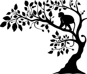 Monkey on Tree Branch Silhouette