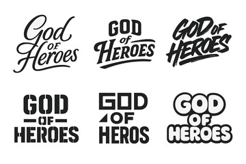 Naklejka premium Diverse Lettering Styles. God of Heroes. Set lettering. harmonious lettering variations of the same emblematic concept (Elegant script with flowing curves,
