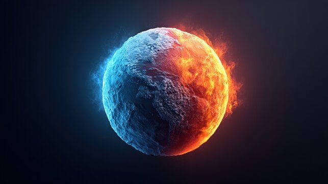 Planet Earth split between fire and ice