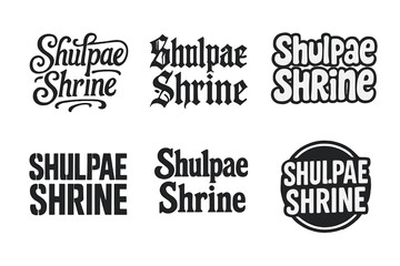 Fototapeta premium Diverse Lettering Styles. Shulpae Shrine. Set lettering. harmonious lettering variations of the same emblematic concept, each with different artistic