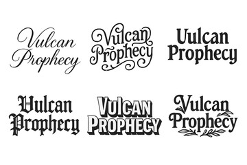 Fototapeta premium Vulcan Prophecy Typography. Vulcan Prophecy. Set lettering. harmonious lettering variations of the same emblematic concept, each with different artistic
