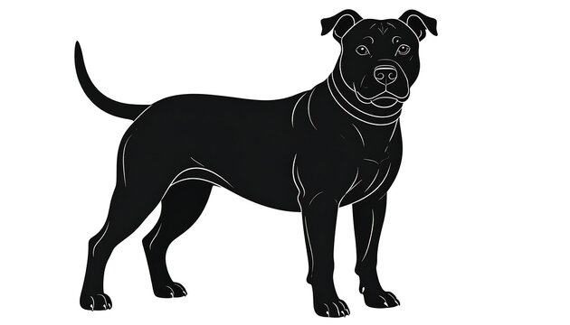 Black silhouette of a muscular, standing canine with prominent features