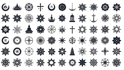 Collection of Diverse Religious and Spiritual Symbols in Vector Format.