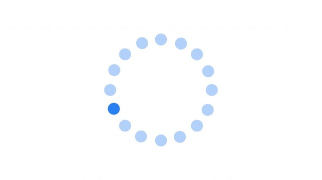 Sequential blue dots circular lighting up loading icon animation. Animated loader isolated on white transparent. Web design component 4K video. Buffer, spinner, preloader. User interface element