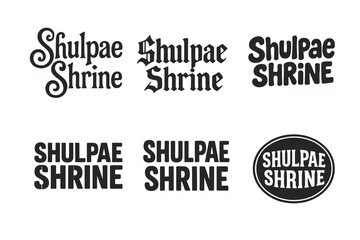 Obraz premium Diverse Lettering Styles. Shulpae Shrine. Set lettering. harmonious lettering variations of the same emblematic concept, each with different artistic