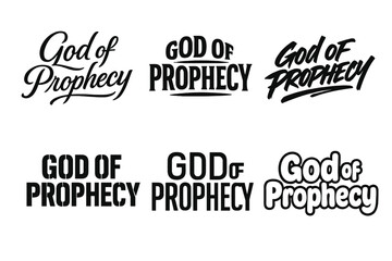 God of Prophecy Variations. God of Prophecy. Set lettering. harmonious lettering variations of the same emblematic concept (Elegant script with flowing curves,