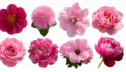 Collection Of Various Pink Flowers Isolated On A Transparent Background