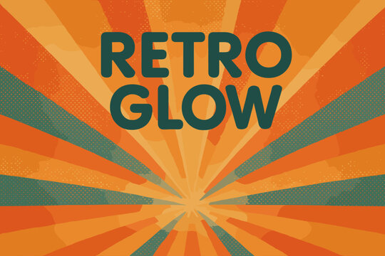 Retro Autumn Vibes. Retro Glow ? Retro Poster: rounded sans-serif font with halftone rays and paper texture;