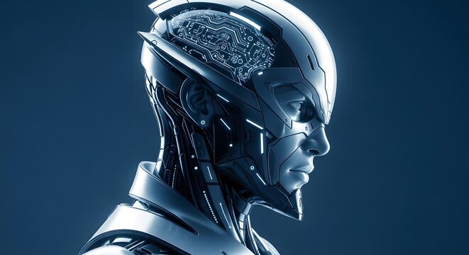 Futuristic Robot Head with Glowing Circuitry android