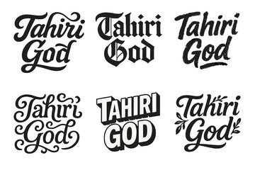 Tahiri Lettering Variations. Tahiri God. Set lettering. harmonious lettering variations of the same emblematic concept (Bold hand-lettering with playful