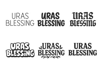 Obraz premium Uras Blessing Lettering. Uras Blessing. Set lettering. harmonious lettering variations of the same emblematic concept, each with different artistic