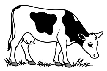 Black and white dairy cow silhouette, a cute farm animal vector illustration