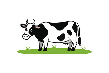 Cute isolated vector cartoon cow and calf on grass or white background illustration for farm and dairy agriculture