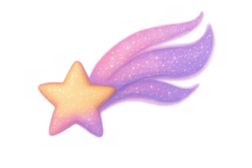 Shooting star with glitter sparkling trail, falling through the sky, bringing magic and wishes, transparent background