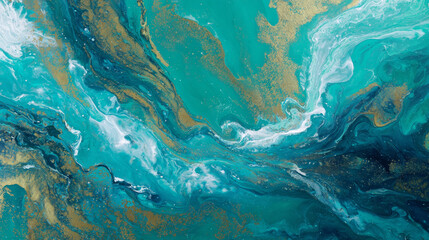 Obraz premium Abstract teal and gold fluid marble texture background