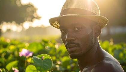 Intense gaze of a man in natures embrace.
