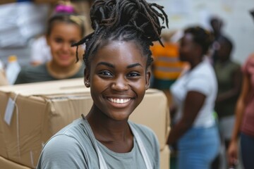 Fototapeta premium Young woman smiling in a community service setting