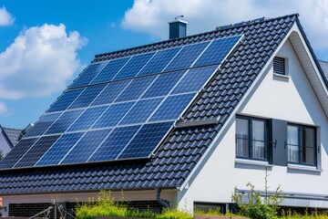 Modern house with solar panels on the roof