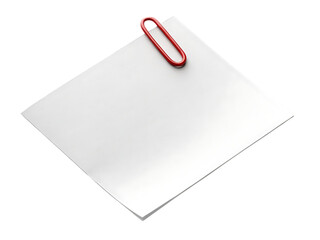White paper with a red paperclip attached to the corner, cutout, PNG isolated on transparent background