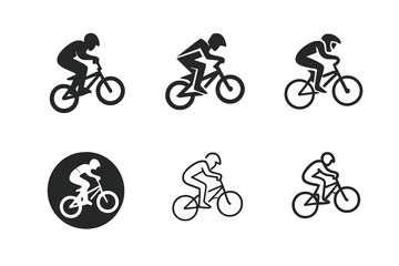 Fototapeta premium BMX Logo Designs. BMX riding. Set Logo of BMX riding: biker performing jump trick. harmonious logo variations of the same emblematic concept, each with