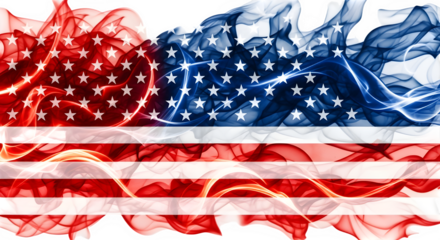 Abstract american flag design with red and white stripes and blue star field on transparent background