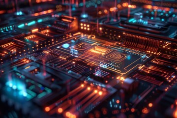 Obraz premium Abstract close-up of a futuristic circuit board