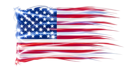 American flag with a glowing effect, a symbol of patriotism isolated on transparent background