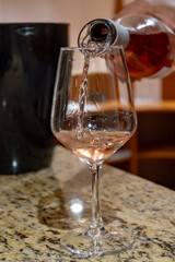 Tasting of Collioure AOC and Banyuls AOC white, rose and red wines, natural sweet grand cru Banyuls fortified dessert wine from old vines from slopes of Catalan Pyrenees in Roussillon, France