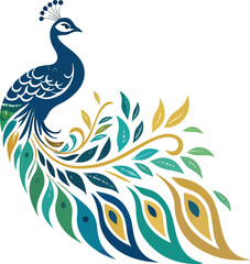 Fototapeta premium Elegant Peacock Logo Design – Luxury Bird Symbol, Royal Feather Icon, Modern Golden and Blue Vector Emblem for Branding and Fashion