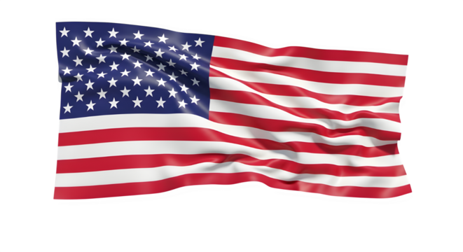 Waving american flag isolated on transparent background, a symbol of freedom and patriotism