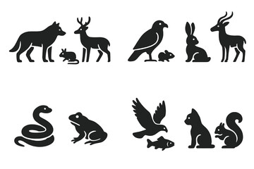 Predator-Prey Icons. Predator-prey relationships. Filled icon set of predator-prey relationships: wolf and