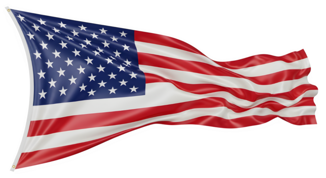 Waving american flag isolated on transparent background, a symbol of patriotism and independence day