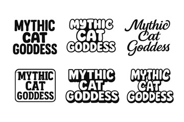 Fototapeta premium Mythic Cat Lettering. Mythic Cat Goddess. Set lettering. harmonious lettering variations of the same emblematic concept (Grunge textured brush lettering,