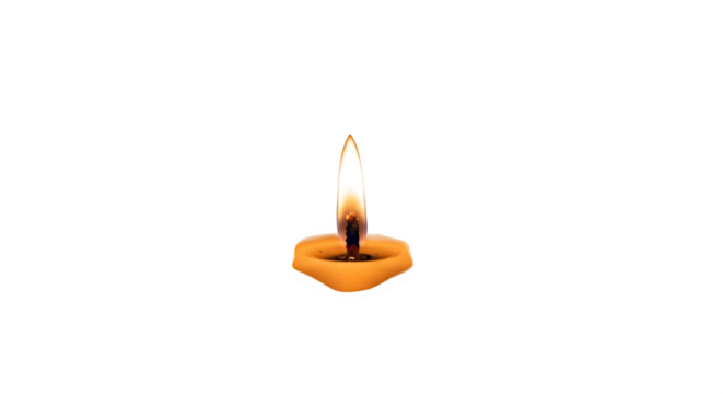 Closeup of a burning candle with a bright flame isolated on transparent background