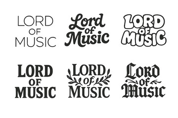 Obraz premium Harmonious Lettering Styles. Lord of Music. Set lettering. harmonious lettering variations of the same emblematic concept (Modern minimal monoline lettering,