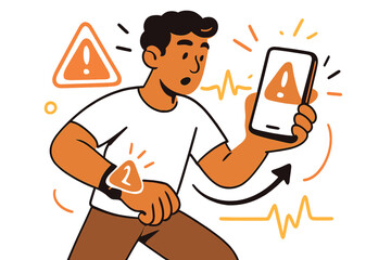 Emergency Notification Alert. Emergency alerts. Patient receiving notification on smartphone from wearable