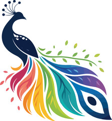 Fototapeta premium Elegant Peacock Logo Design – Luxury Bird Symbol, Royal Feather Icon, Modern Golden and Blue Vector Emblem for Branding and Fashion