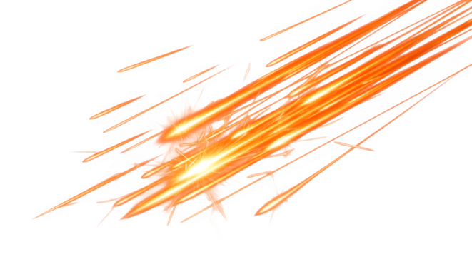 Dynamic orange streaks of light shooting across a transparent background, creating a sense of speed - Powered by Adobe