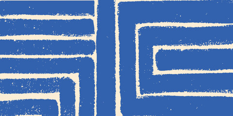 Abstract Geometric Maze Patterns &mdash; Minimalist Backgrounds in Blue. Trendy vector illustration.